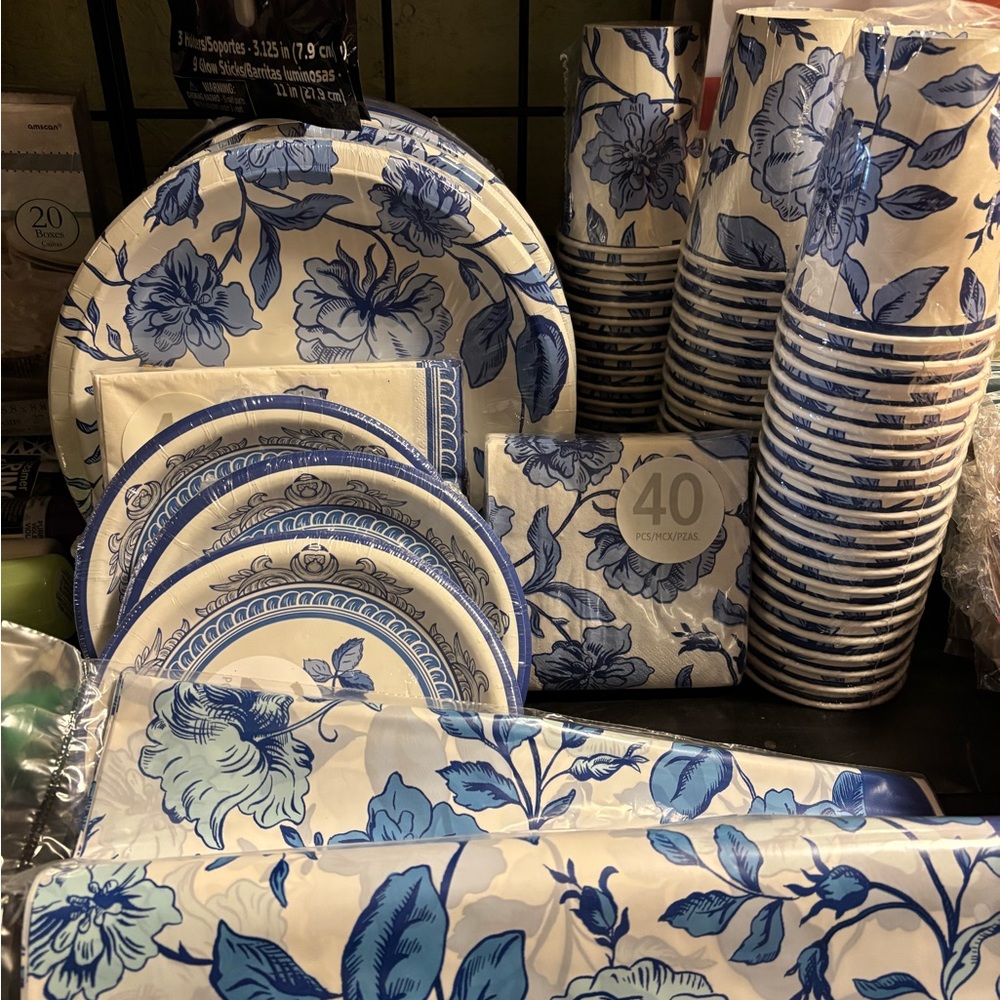Blue Floral Disposable Dinnerware Set